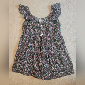 Emerald green floral babydoll shorts romper featuring a tiered skort Size Large